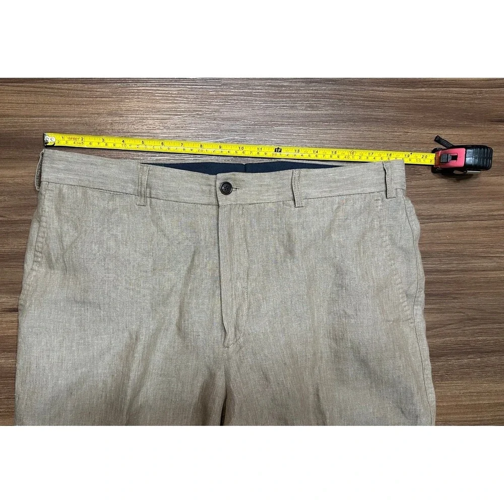 ORVIS Wide Leg Men's Pleated 100% Linen Cuffed Dress Pants Tan/Brown Sz 38x26